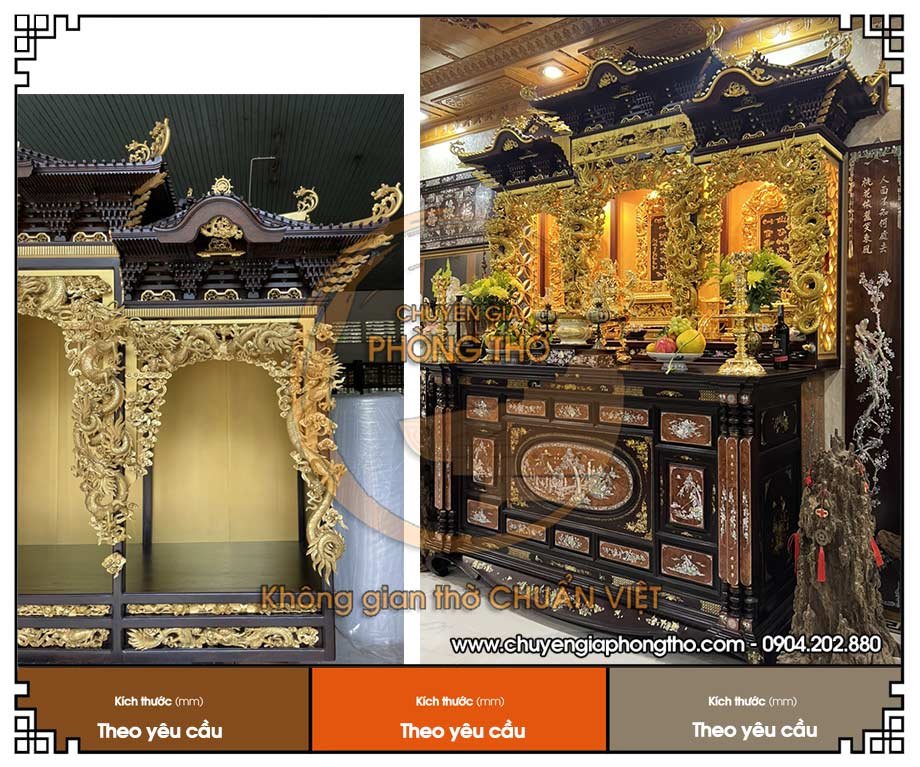 Mẫu tủ thờ Nhật Bản khảm ốc dát vàng 18k