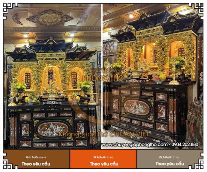 Mẫu tủ thờ Nhật Bản khảm ốc dát vàng 18k