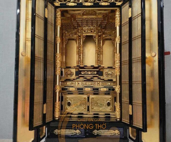 Mẫu tủ thờ Phật kiểu Nhật màu đen dát vàng