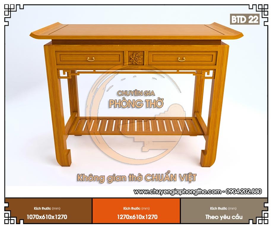 bàn thờ Phật Bà Quan Âm tại gia BTD22 được làm từ chất liệu gỗ chất lượng