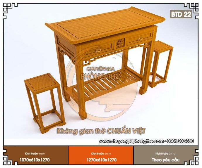 Bàn thờ Phật Bà Quan Âm tại gia BTD22 màu sắc đẹp