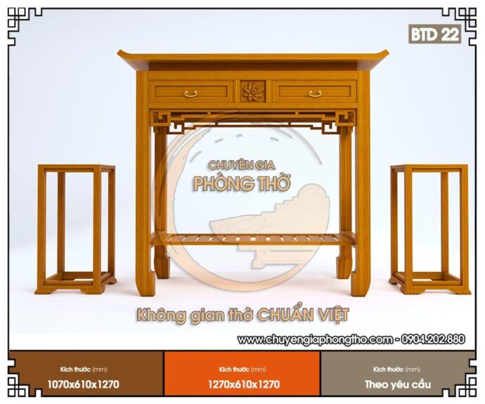 bàn thờ Phật Bà Quan Âm tại gia BTD22 kích thước chuẩn phong thủy