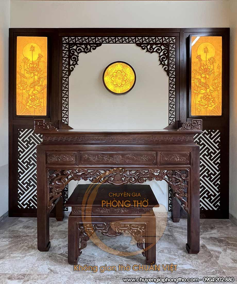 Lắp đặt hoàn thiện phòng thờ gia tiên gỗ gụ tại Hoàng Mai Hà Nội