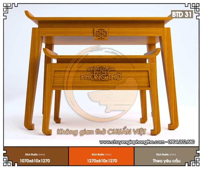 mẫu bàn thờ đứng đơn giản gỗ sồi cho chung cư 1