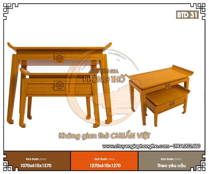 mẫu bàn thờ đứng đơn giản gỗ sồi cho chung cư 3