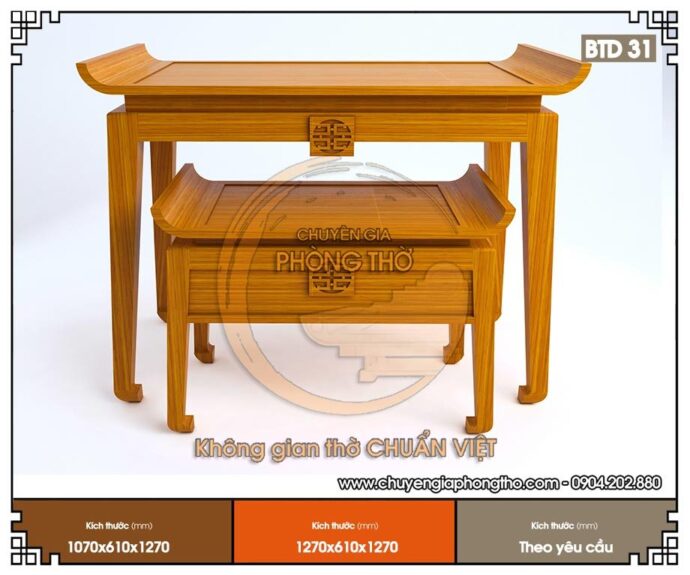 mẫu bàn thờ đứng đơn giản gỗ sồi cho chung cư 4