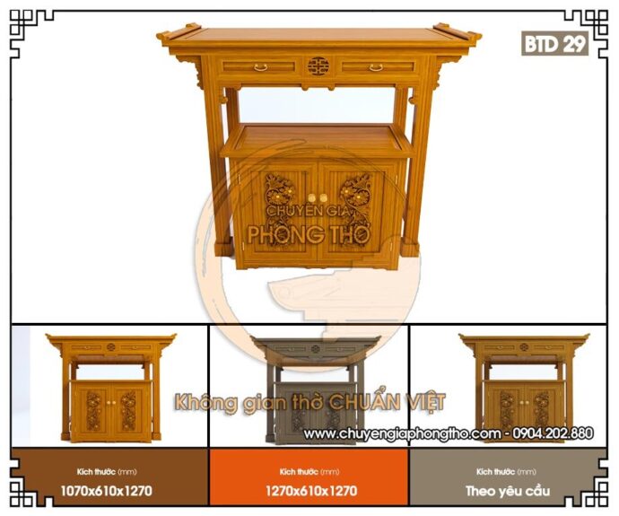 mẫu bàn thờ đứng gỗ gõ triện cúc 1