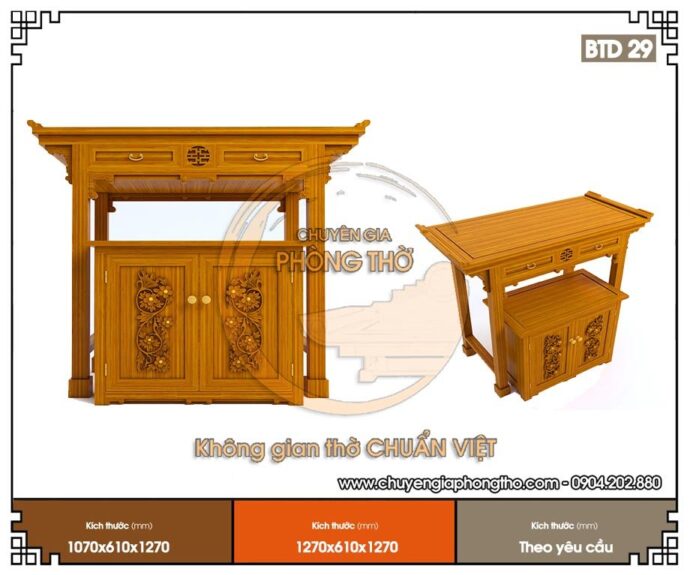 mẫu bàn thờ đứng gỗ gõ triện cúc 2