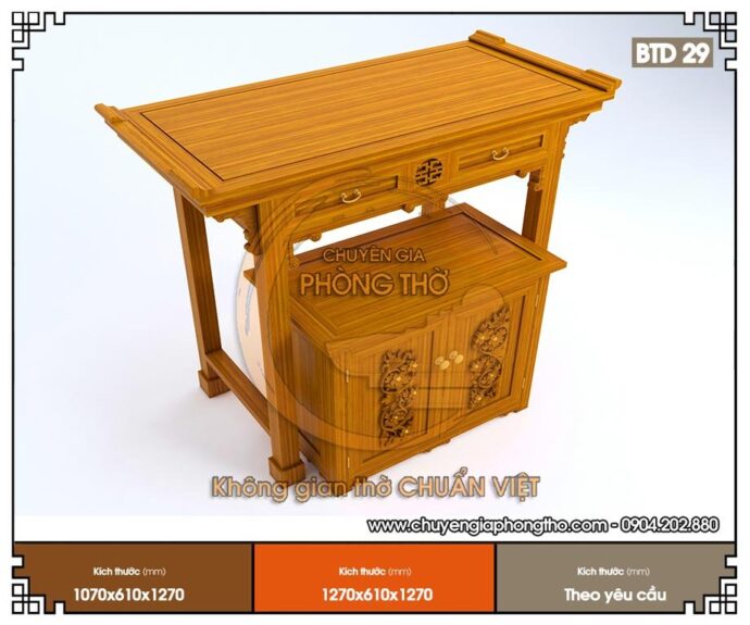mẫu bàn thờ đứng gỗ gõ triện cúc 5