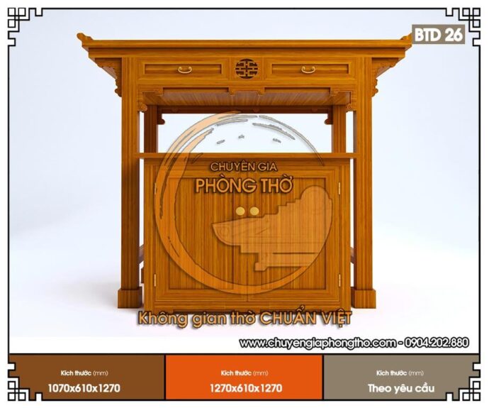Mẫu bàn thờ đứng gỗ mít 127x61x127cm BTD26
