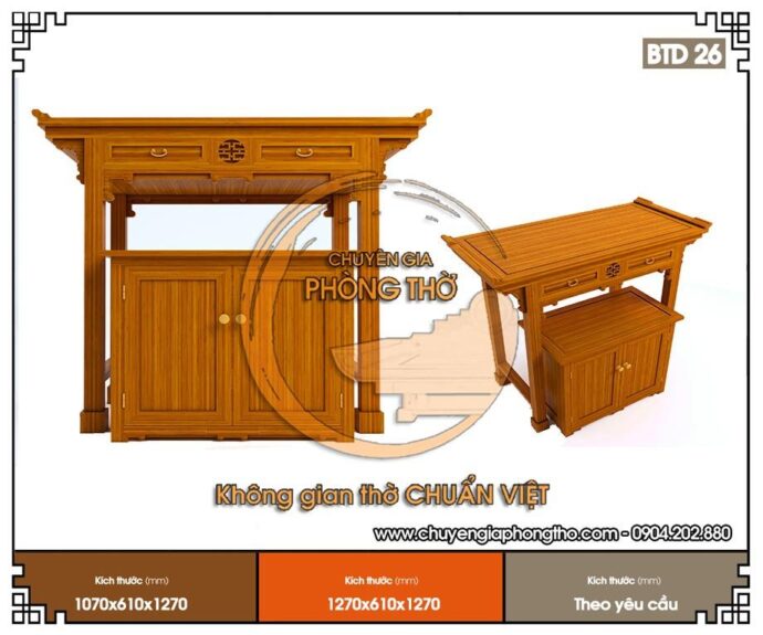 Mẫu bàn thờ đứng gỗ mít 127x61x127cm BTD26 có kiểu dáng hiện đại
