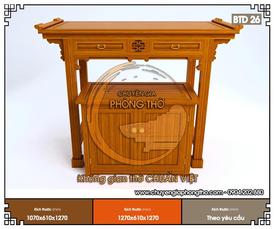 Mẫu bàn thờ đứng gỗ mít 127x61x127cm BTD26 có độ bền cao