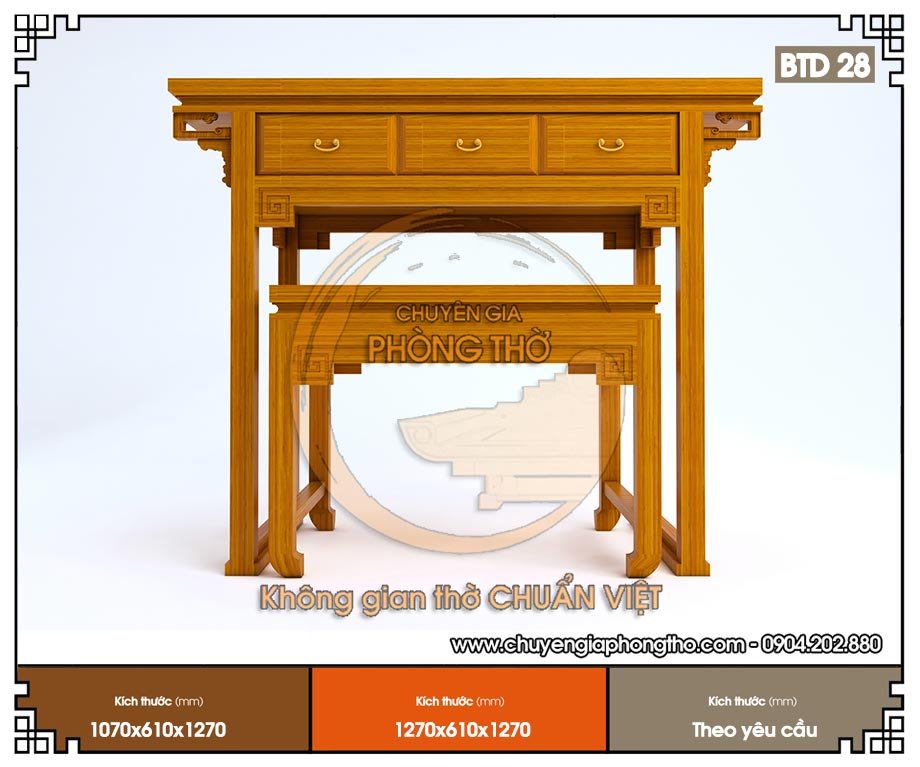 Mẫu bàn thờ đứng gỗ sồi 107x61x127cm BTD28