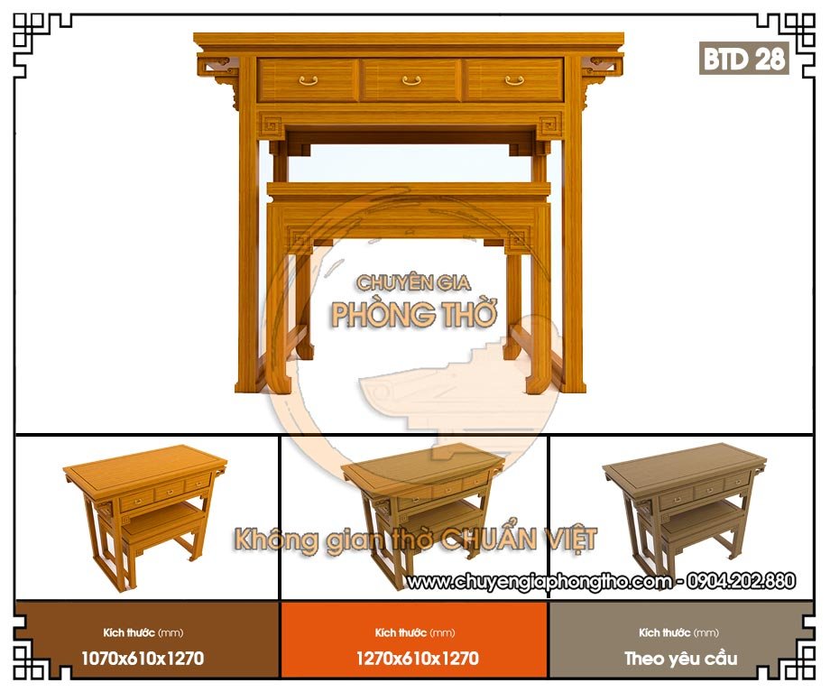 Mẫu bàn thờ đứng gỗ sồi 107x61x127cm BTD28 nhiều màu sắc