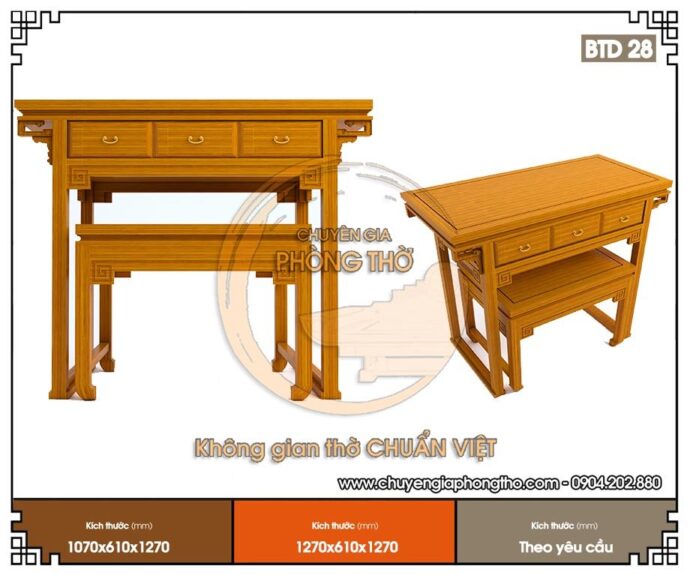 Mẫu bàn thờ đứng gỗ sồi 107x61x127cm BTD28 có kiểu dáng hiện đại