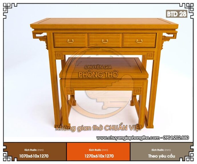 Mẫu bàn thờ đứng gỗ sồi 107x61x127cm BTD28 chất lượng tốt