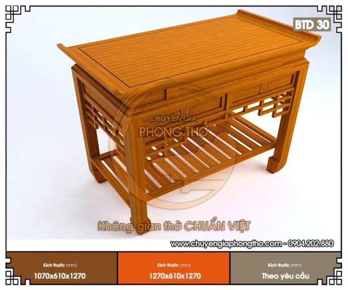 Mẫu bàn thờ gia tiên cho chung cư BTD30 có kích thước chuẩn phong thủy