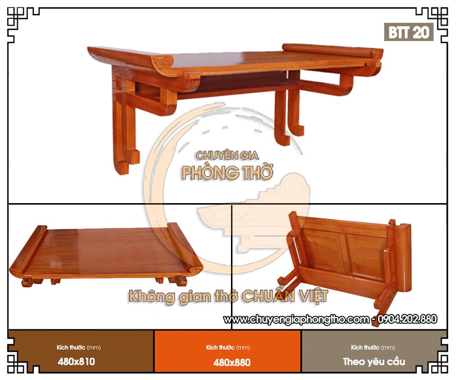 Mẫu bàn thờ treo tường đơn giản gỗ sồi cho chung cư BTT20