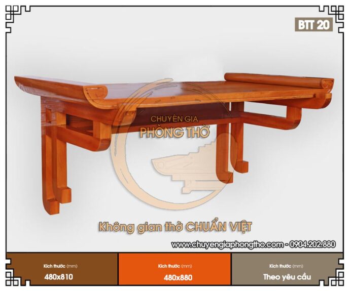 Mẫu bàn thờ treo tường đơn giản gỗ sồi cho chung cư BTT20