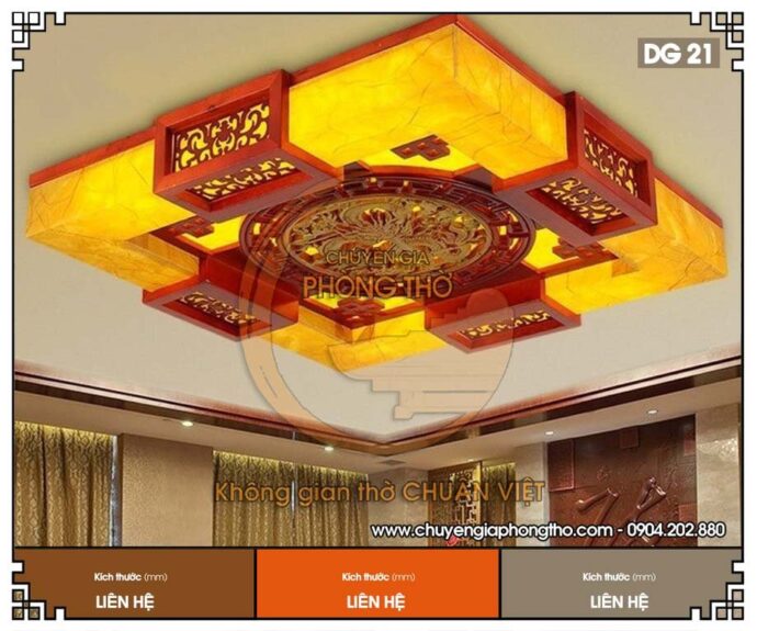 mẫu đèn ốp trần gỗ hình vuông cho phòng thờ 10 - 15m2 2