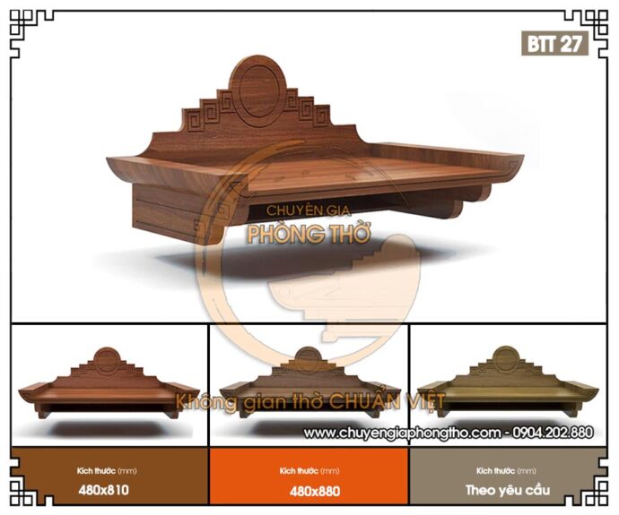 Mẫu bàn thờ treo tường kích thước 48x88cm chuẩn phong thủy BTT27