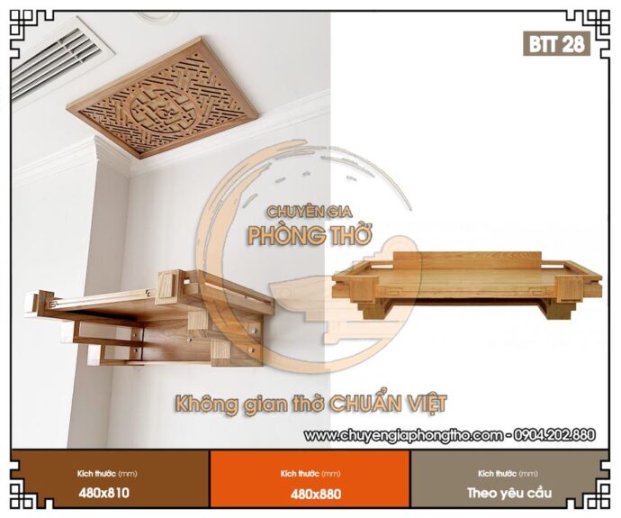 Mẫu bàn thờ treo tường kích thước 48x81cm cho chung cư BTT28