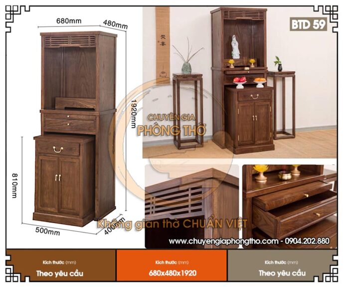 Mẫu tủ thờ 2 tầng bằng gỗ hiện đại giá rẻ cho chung cư BTD59