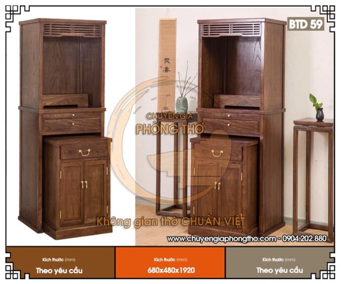 Mẫu tủ thờ 2 tầng bằng gỗ hiện đại giá rẻ cho chung cư BTD59