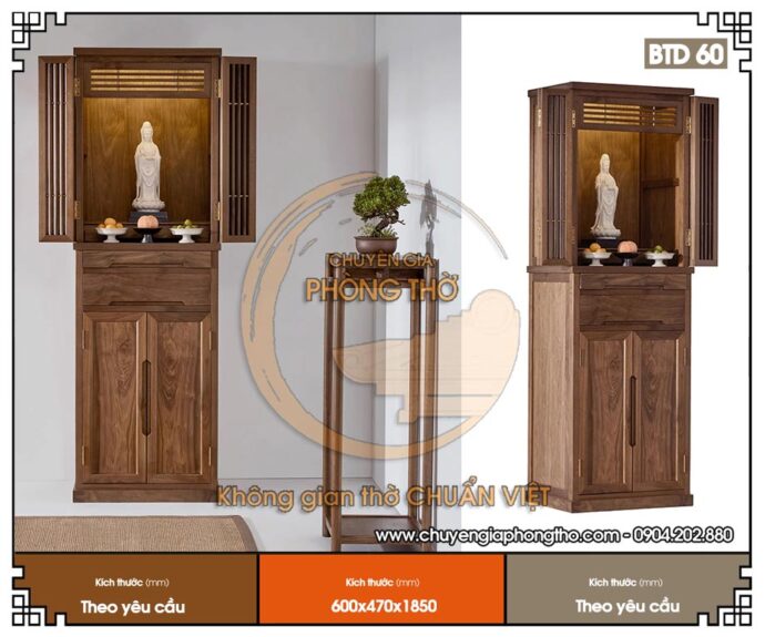 mẫu tủ thờ 2 tầng có cánh cửa đóng kín BTD60