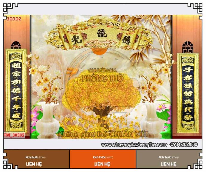 mẫu tranh tráng gương 3D phòng thờ