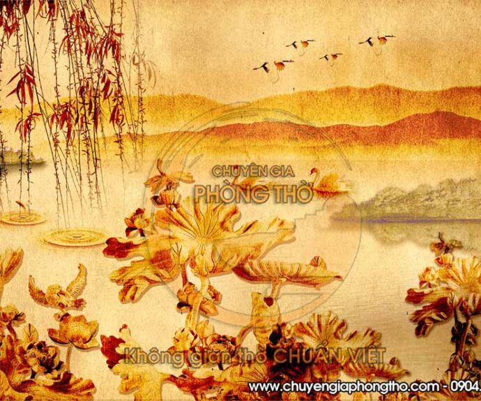 Tranh tráng gương họa trúc chỉ treo phòng thờ