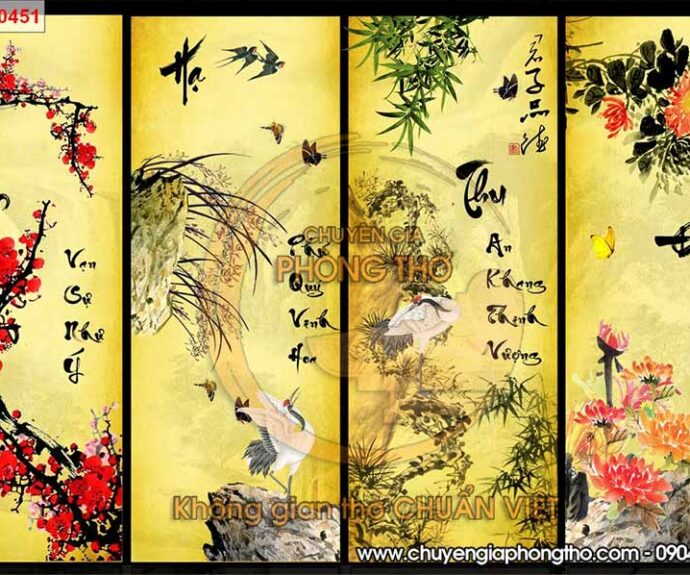 Tranh tráng gương 3D mẫu tứ quý