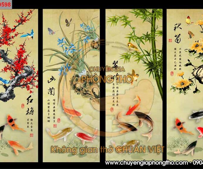 Tranh tráng gương 3D mẫu tứ quý