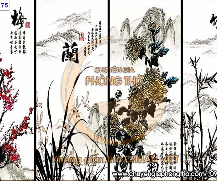 Tranh tráng gương 3D mẫu tứ quý