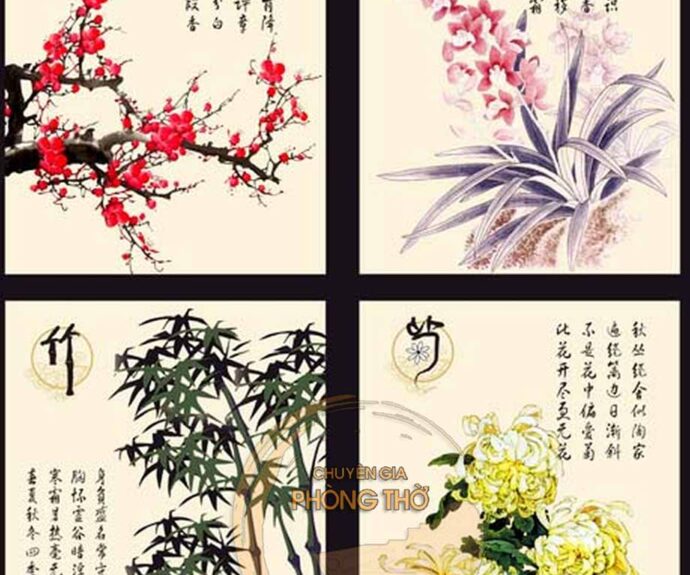 Tranh tráng gương 3D mẫu tứ quý