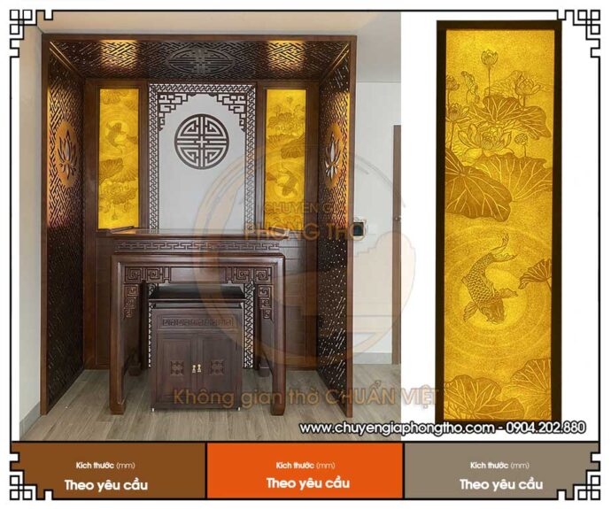 Mẫu tranh trúc chỉ hoa sen cá chép trang trí phòng thờ