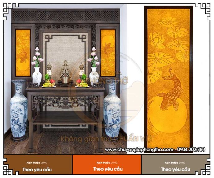 Mẫu tranh trúc chỉ hoa sen cá chép trang trí phòng thờ