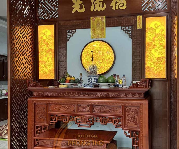 Bàn thờ tứ quý gỗ hương cao cấp màu cánh gián sang trọng BTD39