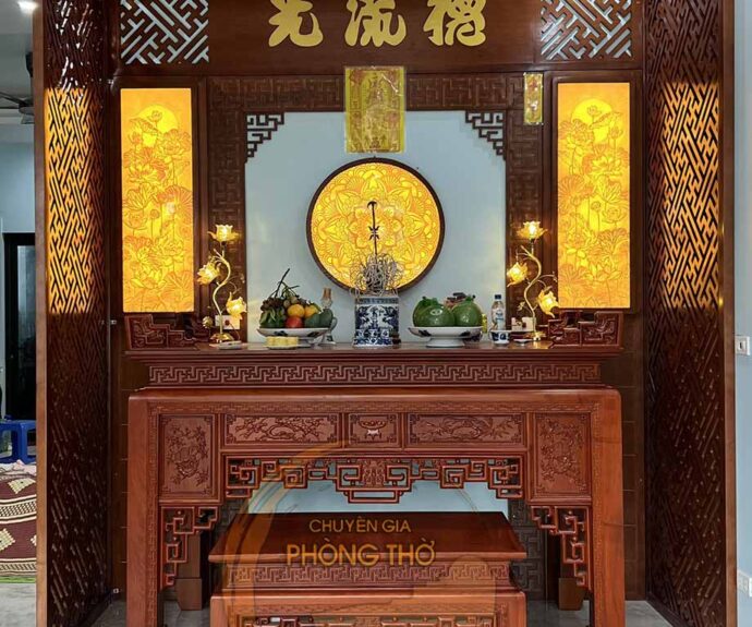Bàn thờ tứ quý gỗ hương cao cấp màu cánh gián sang trọng BTD39