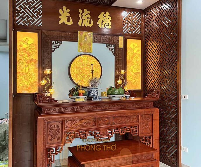 Bàn thờ tứ quý gỗ hương cao cấp màu cánh gián sang trọng BTD39