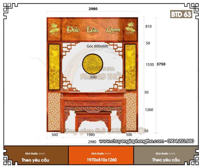 Kích thước bàn thờ ngũ phúc chuẩn thước lỗ ban