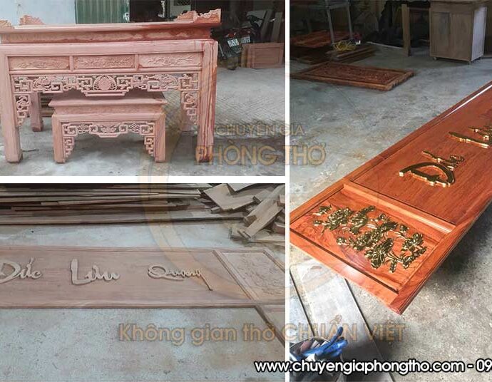 Mẫu bàn thờ ngũ phúc gỗ gụ chuẩn thước lỗ ban BTD63