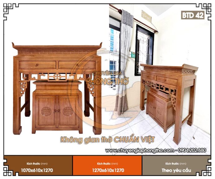 Mẫu bàn thờ Phật gỗ sồi màu cánh gián cho nhà phố BTD42