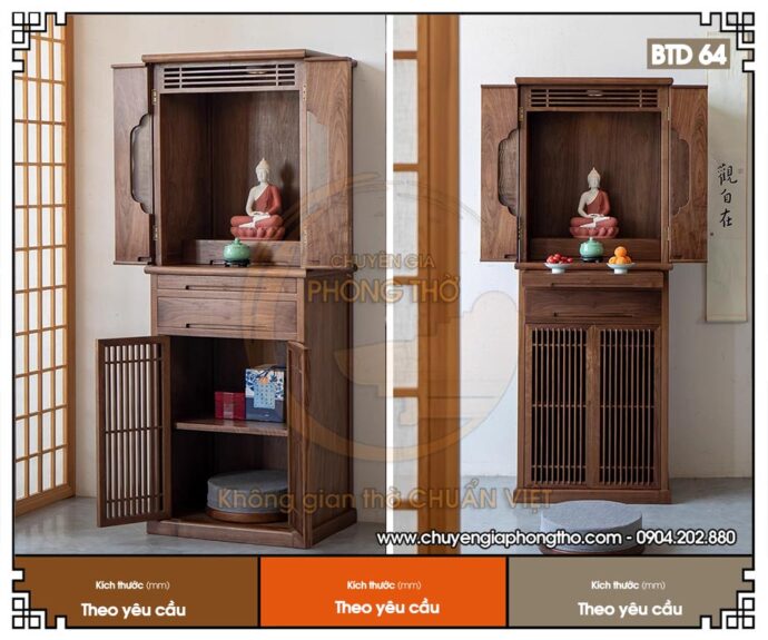 Mẫu tủ thờ 2 tầng đơn giản gỗ sồi cho chung cư BTD64