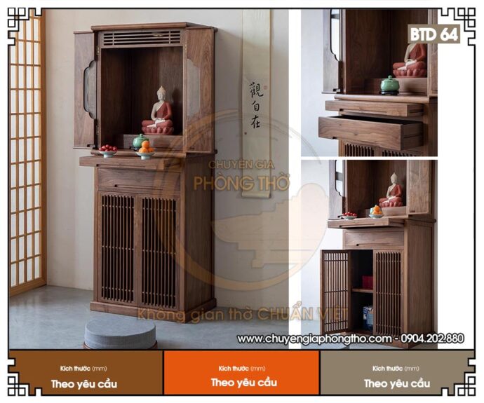 Mẫu tủ thờ 2 tầng đơn giản gỗ sồi cho chung cư BTD64