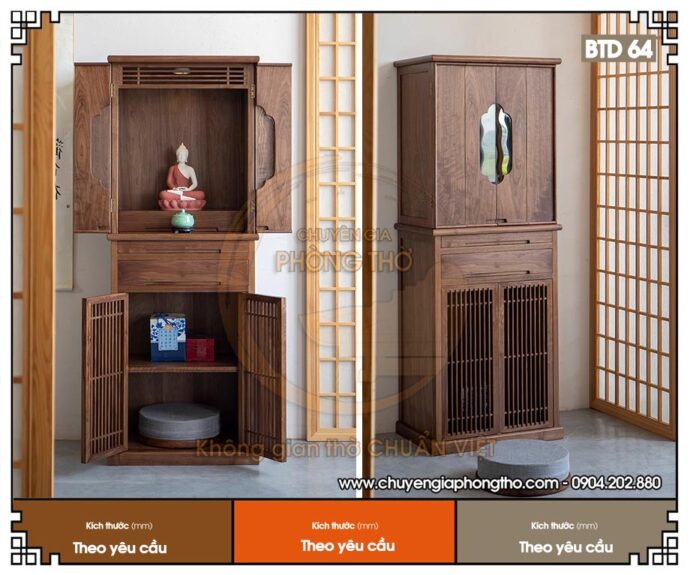 Mẫu tủ thờ 2 tầng đơn giản gỗ sồi cho chung cư BTD64
