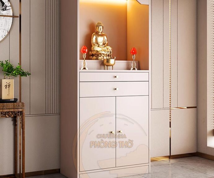 Tủ thờ 2 tầng màu trắng cho diện tích nhỏ BTD66
