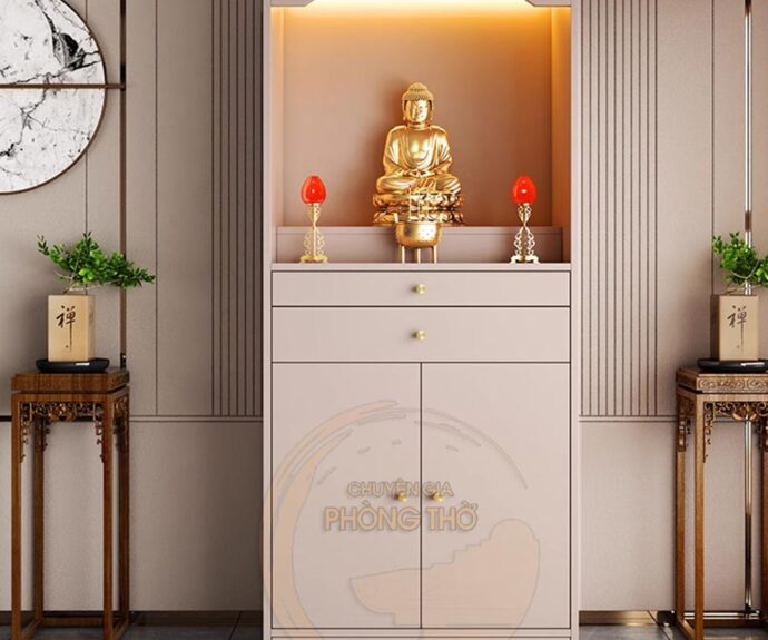 Tủ thờ 2 tầng màu trắng cho diện tích nhỏ BTD66