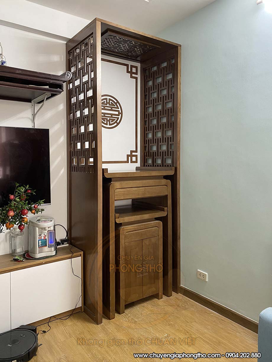 Lắp đặt bàn thờ đứng gỗ sồi tại chung cư Capital Elite BTD43 Lắp đặt bàn thờ đứng gỗ sồi tại chung cư Capital Elite BTD43