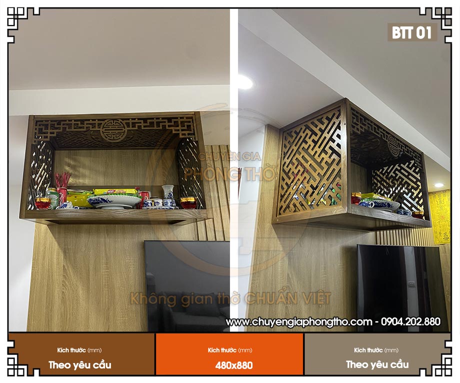 Mẫu bàn thờ gia tiên treo tường lắp đặt tại chung cư Trinity Tower BTT01